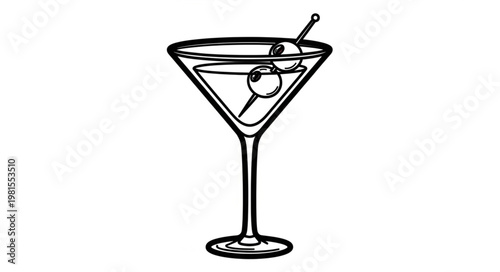 Elegant Martini Cocktail Illustration with Olive Garnish.