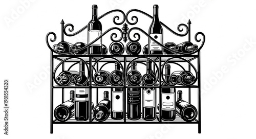 Elegant Wine Rack Displaying Various Bottles of Wine.