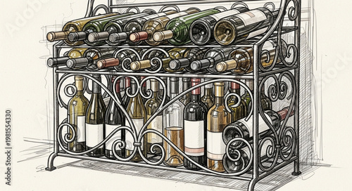 Elegant Wine Rack Displaying Various Bottles of Wine.