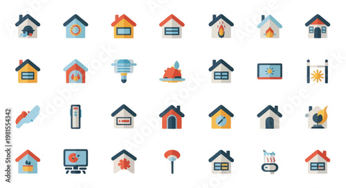 Collection of Diverse House Icons: Real Estate, Home Services, and Lifestyle Concepts