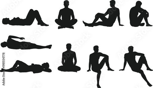 Guitar player silhouettes set featuring musicians sitting on stool playing acoustic guitar music performance duet artistic illustration concept