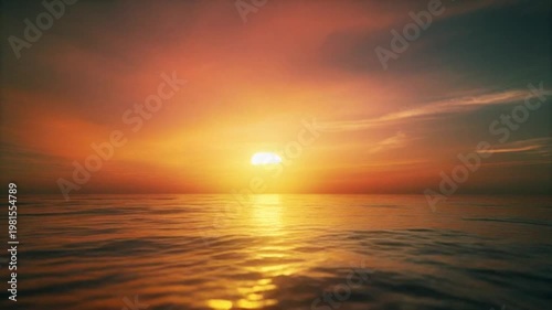 Peaceful ocean sunset with warm glowing light on water