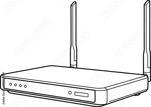 A simple line drawing of a wireless router with two antennas
