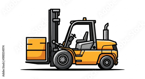 Illustration of a Yellow Forklift Lifting a Box.