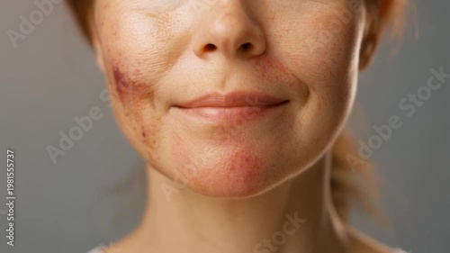 Woman with facial skin condition or acne on cheek