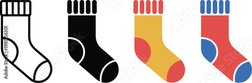Cotton socks set with thin line style silhouette and vibrant flat colors for clothing design usage