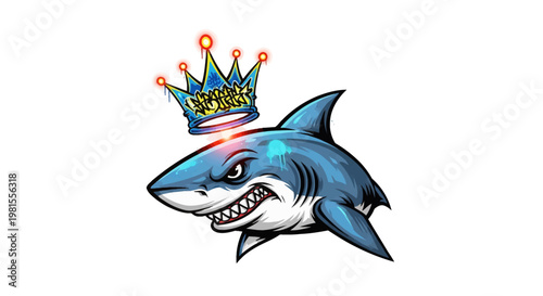 A shark wearing a crown on its head