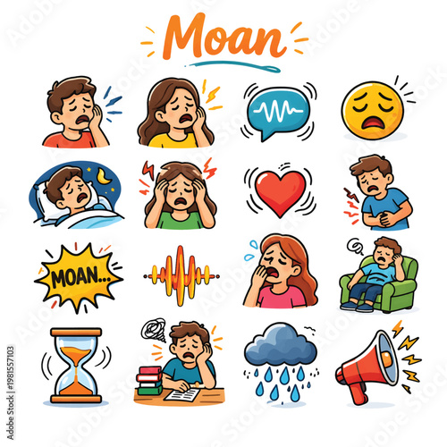 Moan Expression Illustration, Emotional Sound and Human Reaction Vector Concept