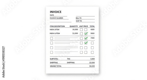 Invoice form with items and checked boxes.