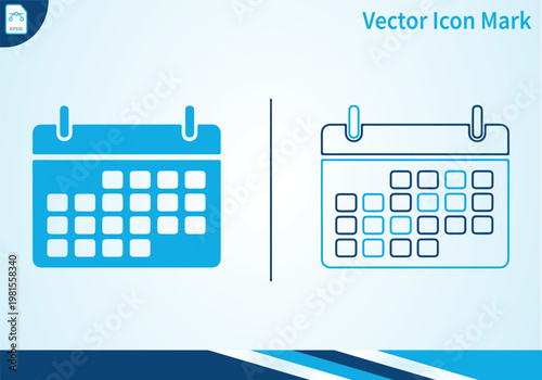 Calendar icon set with schedule organizer in blue flat art.