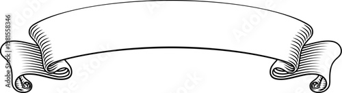 Scroll banner ribbon parchment band in an old vintage woodcut etching style.