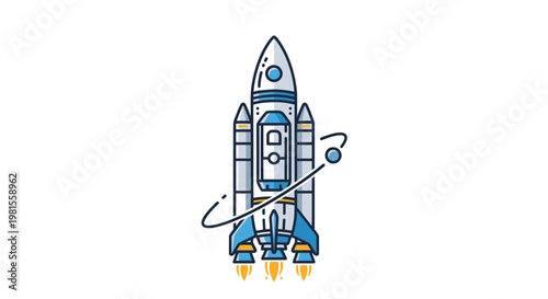 Futuristic Rocket Launching Into Space, Orbiting Planet, Sci-Fi Exploration