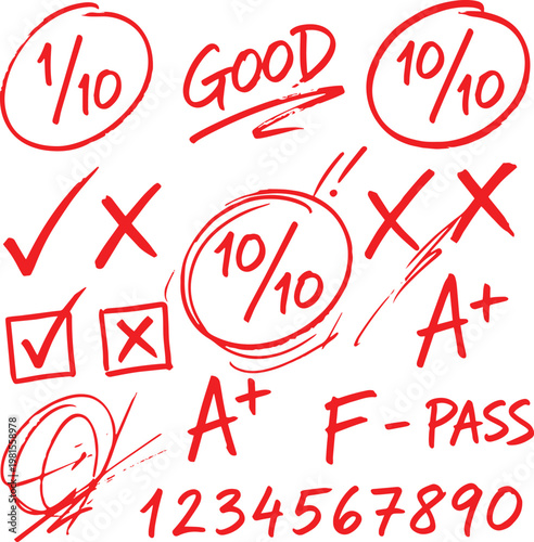 Exam paper with grades and marks