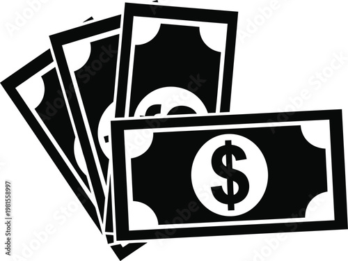 Stack of us dollar bills black and white sketch illustration