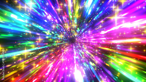 キラキラしたカラフルな集中線のエフェクト背景