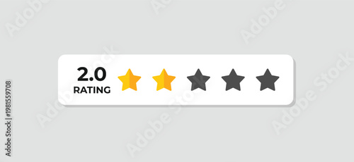 Simple rating display shows two stars out of five. Bright yellow stars indicate low satisfaction. Gray stars suggest unmet expectations. White label contrasts with clean background