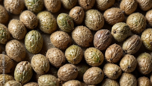 Macro Photography of Unique Textured Seeds in Green and Tan Tones, High Quality Abstract Botanical Background for Gardening, Biodiversity, Scientific Research, and Ecological Conservation Projects
