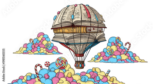 Book hot air balloon crafted from pages.