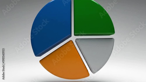 Three-dimensional pie chart with glossy blue and orange segments on a neutral background