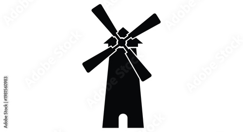A striking black windmill design against a white backdrop minimalist silhouette