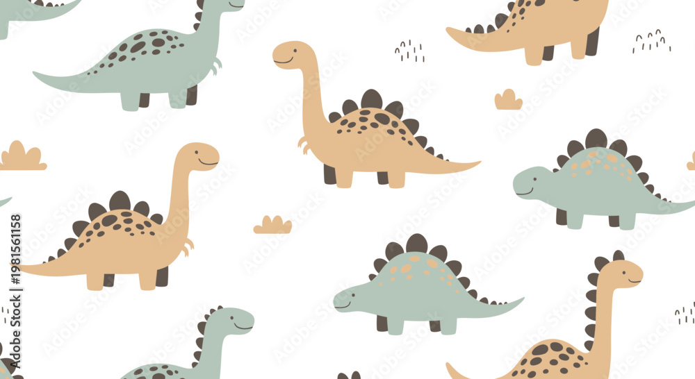 Obraz premium Cute Dinosaur Pattern, Seamless Baby Dino Illustration for Kids