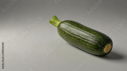 Fresh Green Striped Zucchini Courgette on Neutral Grey Background, Organic Summer Squash Vegetable for Healthy Eating Low Carb Recipes and Vegetarian Cooking Food Photography Illustration