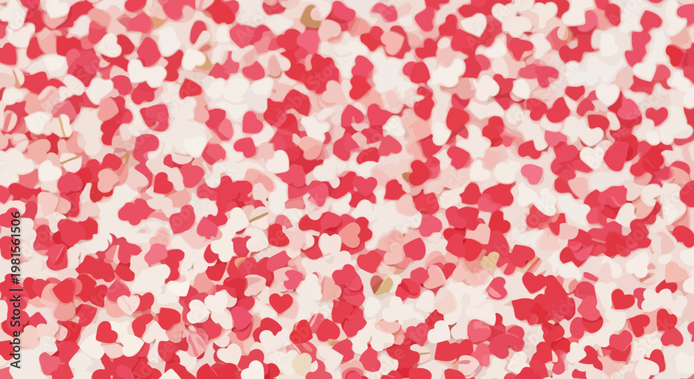 Fototapeta premium Seamless Pattern of Red and Pink Heart Confetti on White Background