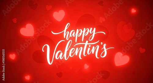 Glowing red hearts and elegant script text 