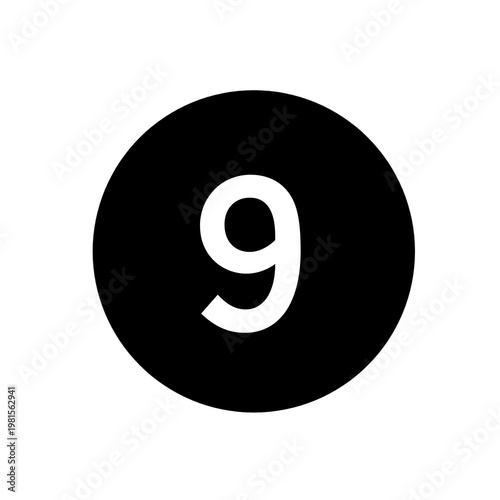 Fotografía Number 9 in Black Circle Icon Simple Bold White Numerical Symbol