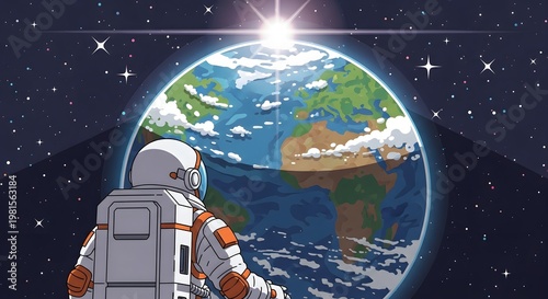 Astronaut Looking at Earth From Space