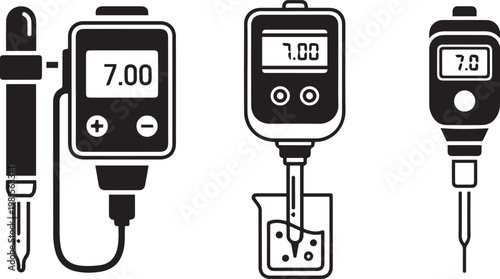 Digital ph meter icons for water quality testing equipment eps 10