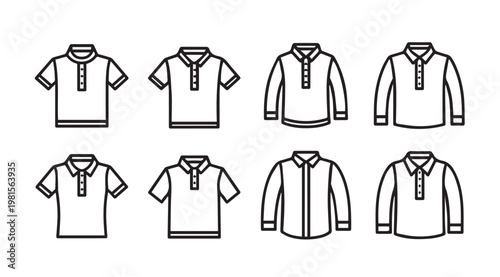 Collection of Polo Shirts and Long Sleeve Shirts in Outline Style
