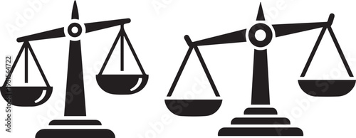 Two black silhouette scales of justice isolated on white background eps 10