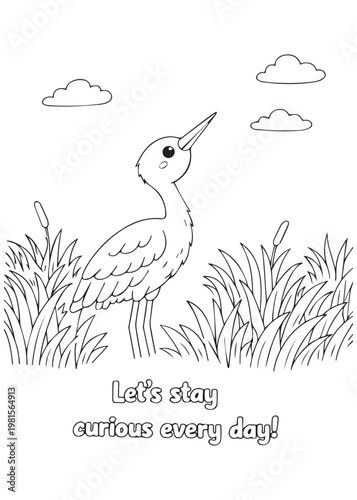 coloring book cute stork staying curious every day