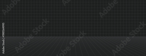 Black grid background with a futuristic style. The background features a black color with a grid texture, creating a digital ambiance. Grid pattern background vector. Black background.