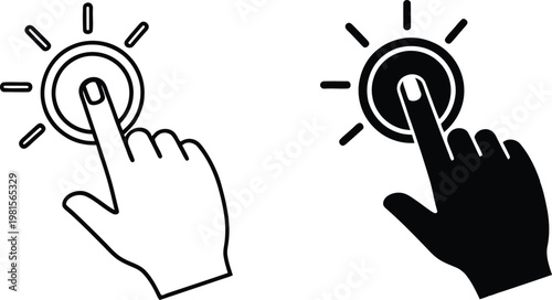 Finger pressing button a silhouette comparison of light and dark representations