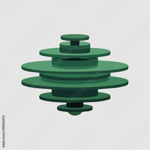 Green pagoda style architectural illustration with multiple tiers