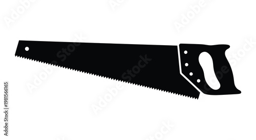 A stark black silhouette of a hand saw showcasing its classic design silhouette