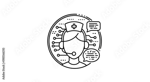 AI Nurse Icon with Headset and Chat Bubbles - Digital Health and Telemedicine Concept