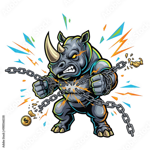 Charging Rhinoceros Monster Breaking Chains with Debris and Lightning