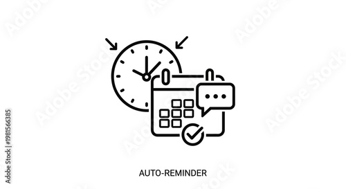 Auto Reminder Icon: Clock, Calendar, Chat Bubble, Checkmark - Time Management Concept