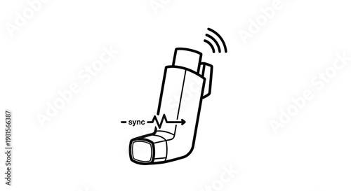 Asthma Inhaler with Sync Signal and Waveform Icon