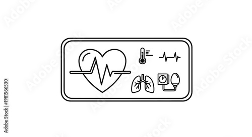 Medical Icons: Heartbeat, Lungs, Thermometer, Blood Pressure Monitor, EKG