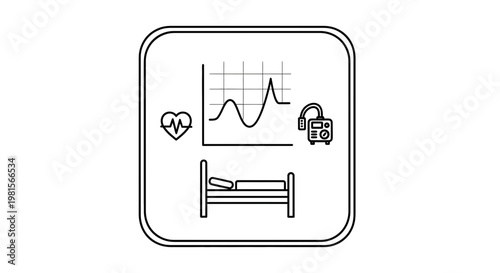 Medical Icon: Hospital Bed, ECG, Ventilator, Heartbeat - Healthcare Concept