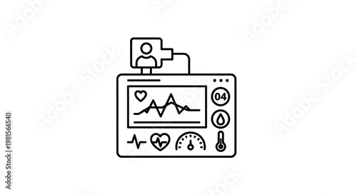 Medical Monitor Icon: Vital Signs Display, ECG, Heart Rate, Temperature, Blood Pressure