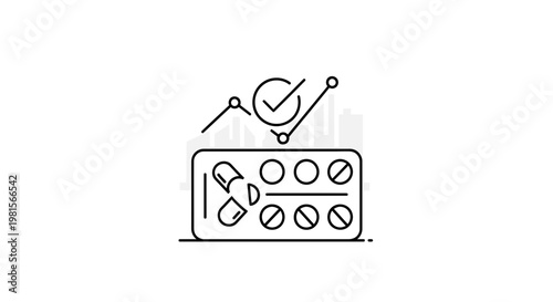 Medical Pills and Capsules in Blister Pack with Growth Chart and Checkmark Icon