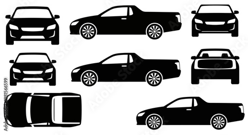 Multiple Silhouettes of a Ute/Pickup Truck from Various Angles