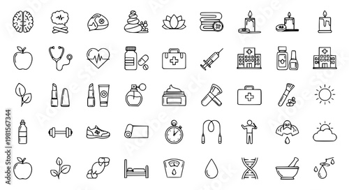 Minimal wellness healthcare line icon set 45 editable stroke EPS10