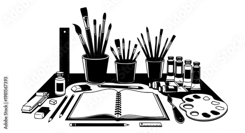 Artist Workspace Vector – Creative Desk & Tools Set
