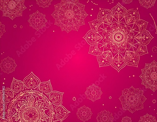 Red and Gold Mandala on Yellow Background
